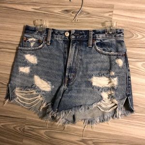 High waisted distressed denim shorts